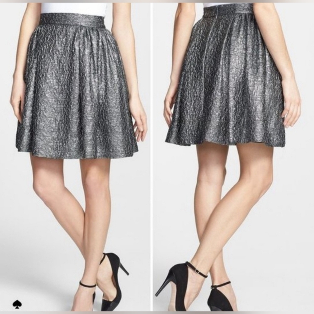 $328 NWT Kate Spade Gunmetal Silver Metallic Glitrer Aimee Skater skirt 6 Lined